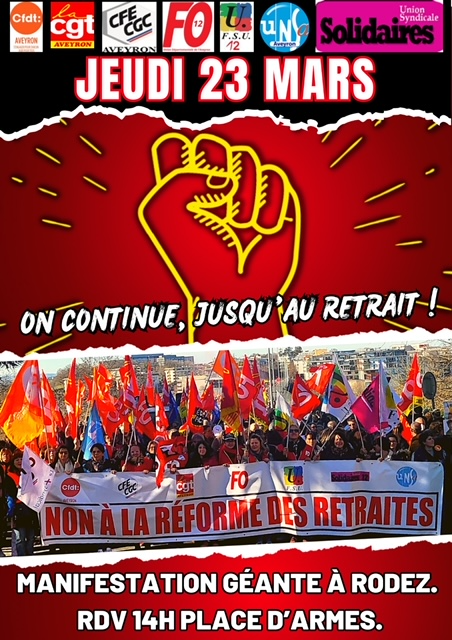 MANIFESTATION GEANTE A RODEZ JEUDI 23 MARS