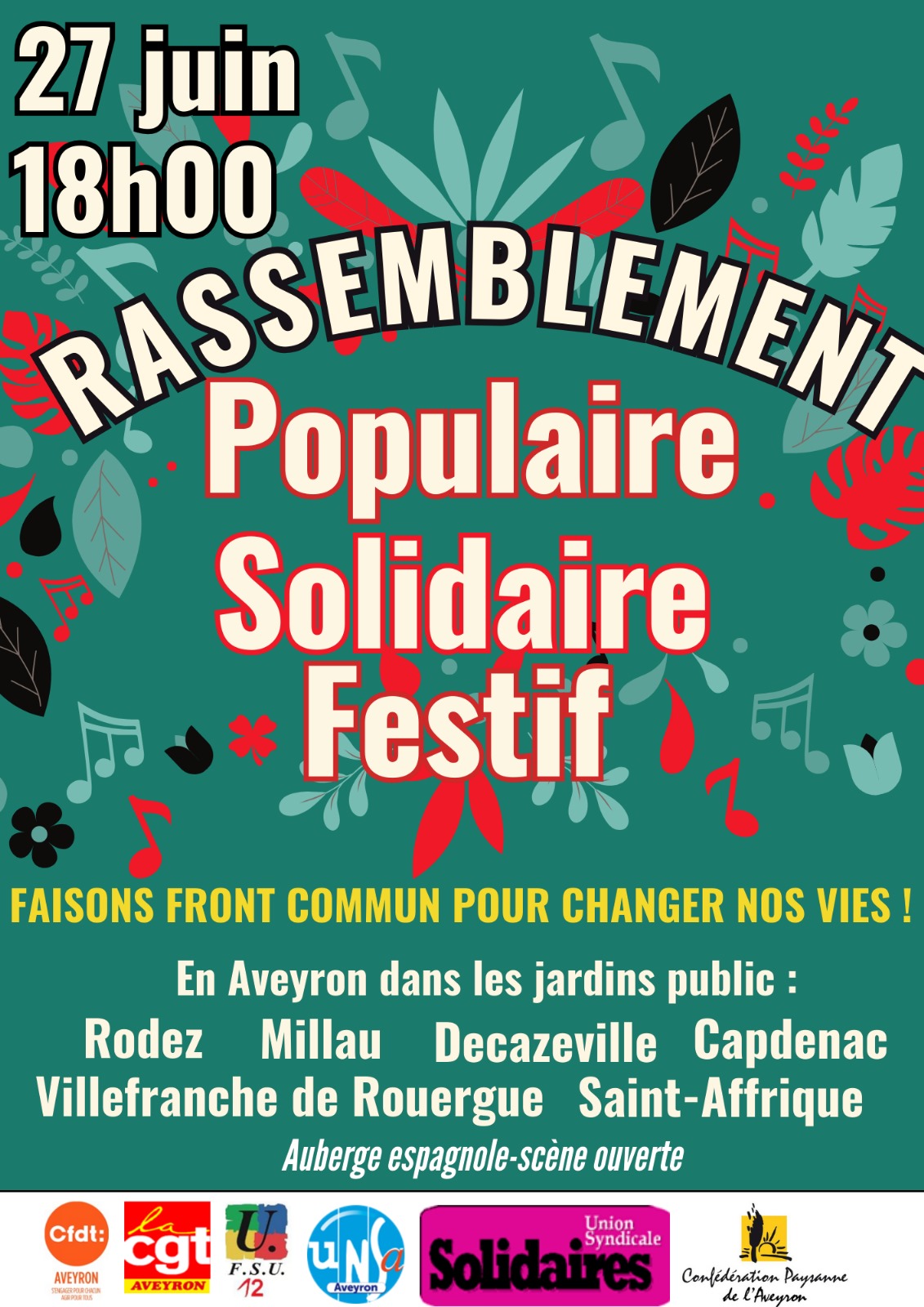 RASSEMBLEMENTS SOLIDAIRES ET FESTIFS JEUDI 27 JUI